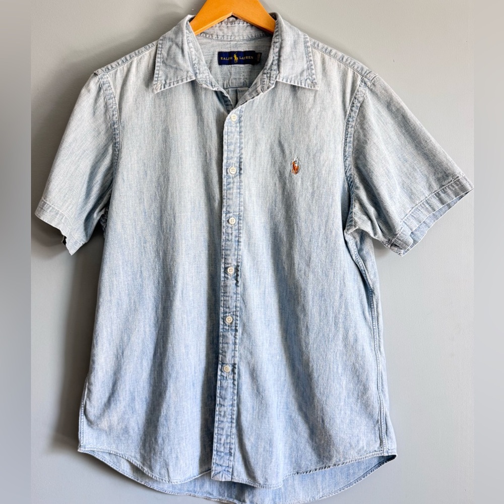 Ralph Lauren Chambray Button Down Shirt Short Sleeve Large